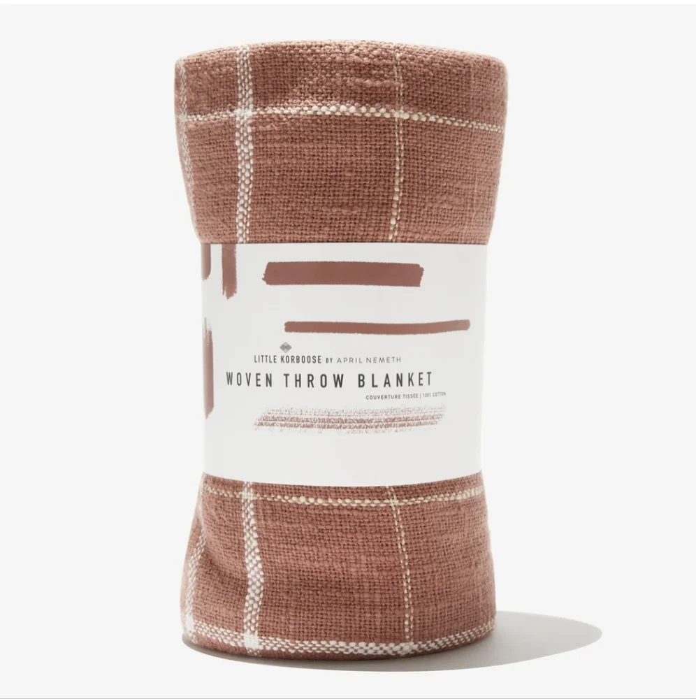 NWT Little Korboose Woven Throw Blanket 100% Cotton in Color Rust